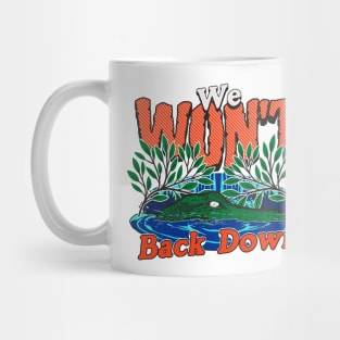 Vintage We Won't Back Down  // Florida Swamp Blue & Orange Alligator Mug